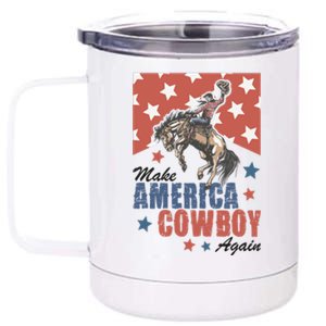 Make America Western Cowboy Again Retro 4th Of July Usa Flag 12 oz Stainless Steel Tumbler Cup