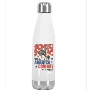 Make America Western Cowboy Again Retro 4th Of July Usa Flag Stainless Steel Insulated Water Bottle