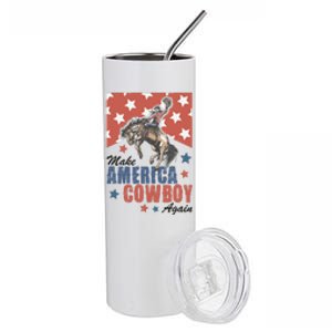 Make America Western Cowboy Again Retro 4th Of July Usa Flag Stainless Steel Tumbler