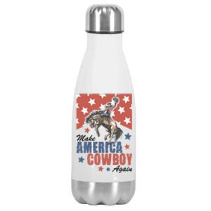 Make America Western Cowboy Again Retro 4th Of July Usa Flag Stainless Steel Insulated Water Bottle