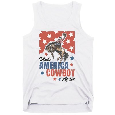 Make America Western Cowboy Again Retro 4th Of July Usa Flag Tank Top