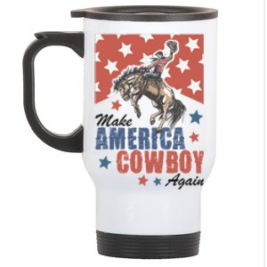 Make America Western Cowboy Again Retro 4th Of July Usa Flag Stainless Steel Travel Mug