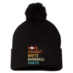 Moms Against White Baseball Pants Funny Baseball Mom Pom Pom 12in Knit Beanie