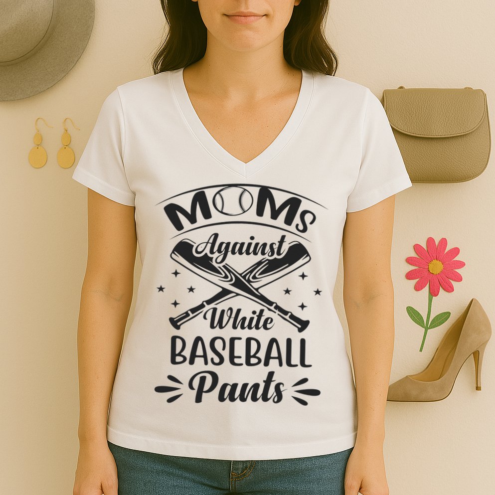 Moms Against White Baseball Pants Women's V-Neck T-Shirt
