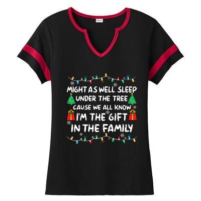 Might As Well Sleep Under The Tree Christmas Family Matching Funny Gift Ladies Halftime Notch Neck Tee