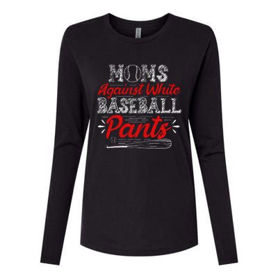 Moms Against White Baseball Pants Funny Baseball Mom Womens Cotton Relaxed Long Sleeve T-Shirt