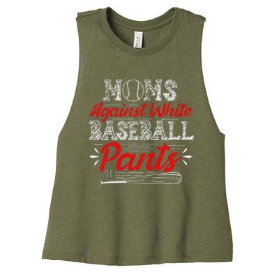 Moms Against White Baseball Pants Funny Baseball Mom Women's Racerback Cropped Tank