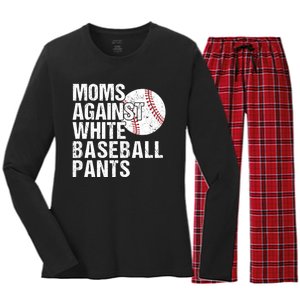 Moms Against White Baseball Pants Funny Baseball Mom Women's Long Sleeve Flannel Pajama Set 