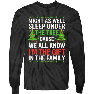 Might As Well Sleep Under The Tree Christmas Pajamas Tie-Dye Long Sleeve Shirt