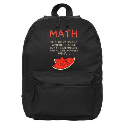 Math And Watermelons Mathematics Calculation Numbers 16 in Basic Backpack
