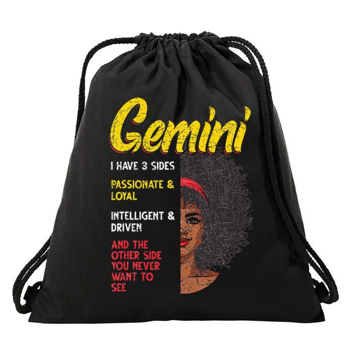 Melanin Afro Wo Zodiac Sign Gemini Drawstring Bag