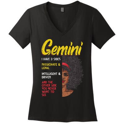 Melanin Afro Wo Zodiac Sign Gemini Women's V-Neck T-Shirt