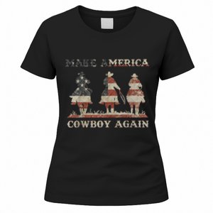 Make America Western Cowboy Again Retro 4th Of July Usa Flag Women's T-Shirt