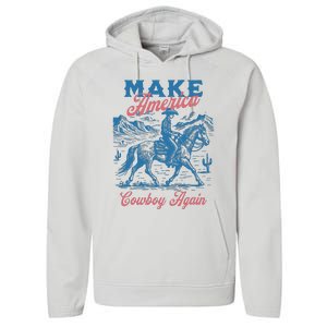 Make America Western Cowboy Again Retro Performance Fleece Hoodie