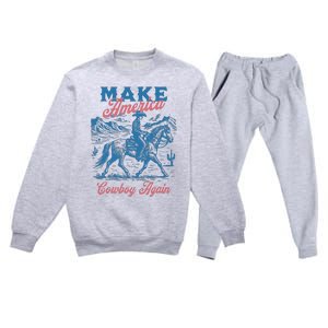 Make America Western Cowboy Again Retro Premium Crewneck Sweatsuit Set