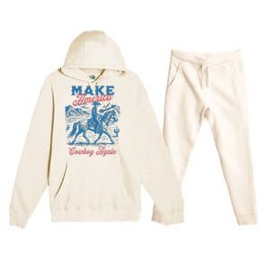 Make America Western Cowboy Again Retro Premium Hooded Sweatsuit Set