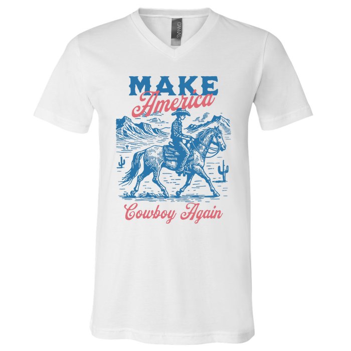 Make America Western Cowboy Again Retro V-Neck T-Shirt