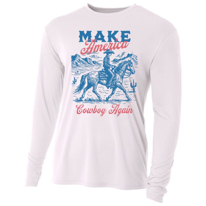 Make America Western Cowboy Again Retro Cooling Performance Long Sleeve Crew