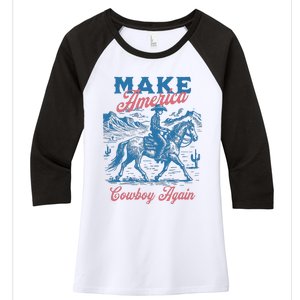 Make America Western Cowboy Again Retro Women's Tri-Blend 3/4-Sleeve Raglan Shirt