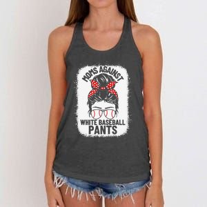 Moms Against White Baseball Pants Baseball Messy Bun Mom Women's Knotted Racerback Tank