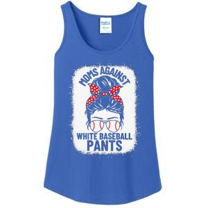 Moms Against White Baseball Pants Baseball Messy Bun Mom Ladies Essential Tank