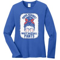 Moms Against White Baseball Pants Baseball Messy Bun Mom Ladies Long Sleeve Shirt