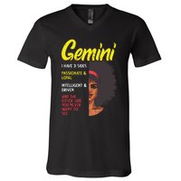 Melanin Afro Women Zodiac Sign Gemini V-Neck T-Shirt