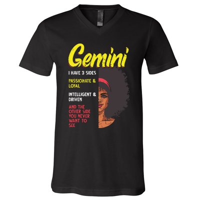 Melanin Afro Women Zodiac Sign Gemini V-Neck T-Shirt