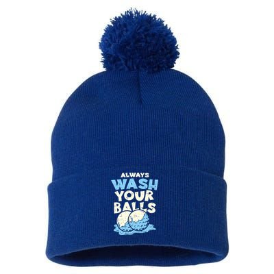 Mens Always Wash Your Balls Funny Gift Funny Joke Golf Professional Gift Pom Pom 12in Knit Beanie