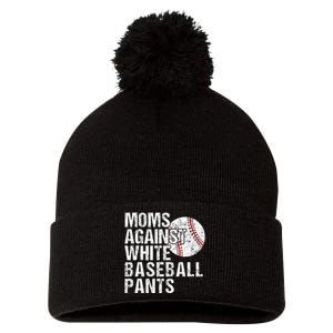 Moms Against White Baseball Pants Funny Baseball Mom Pom Pom 12in Knit Beanie