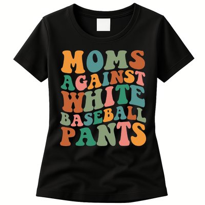 Moms Against White Baseball Pants Funny Baseball Mom Womens T-Shirt