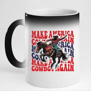 Make America Western Cowboy Again Retro 4th Of July Usa Flag 11oz Black Color Changing Mug