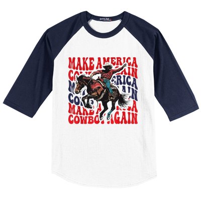 Make America Western Cowboy Again Retro 4th Of July Usa Flag Baseball Sleeve Shirt