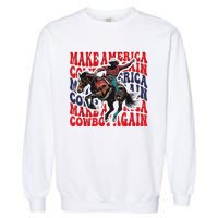 Make America Western Cowboy Again Retro 4th Of July Usa Flag Garment-Dyed Sweatshirt