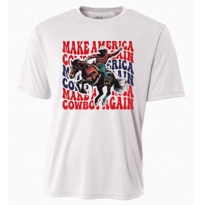 Make America Western Cowboy Again Retro 4th Of July Usa Flag Cooling Performance Crew T-Shirt