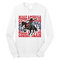 Make America Western Cowboy Again Retro 4th Of July Usa Flag Long Sleeve Shirt