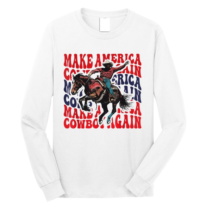 Make America Western Cowboy Again Retro 4th Of July Usa Flag Long Sleeve Shirt