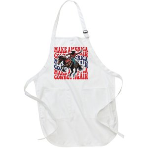 Make America Western Cowboy Again Retro 4th Of July Usa Flag Full-Length Apron With Pockets