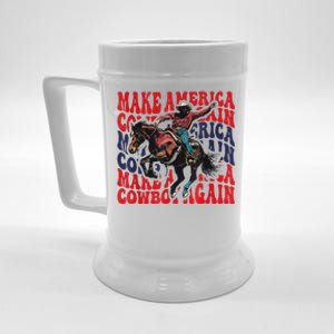 Make America Western Cowboy Again Retro 4th Of July Usa Flag Beer Stein