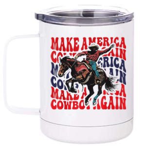 Make America Western Cowboy Again Retro 4th Of July Usa Flag 12 oz Stainless Steel Tumbler Cup