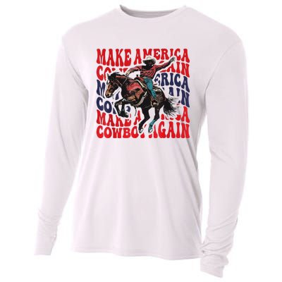 Make America Western Cowboy Again Retro 4th Of July Usa Flag Cooling Performance Long Sleeve Crew