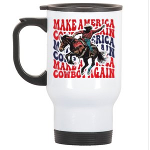 Make America Western Cowboy Again Retro 4th Of July Usa Flag Stainless Steel Travel Mug