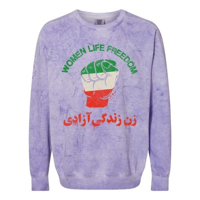 Mahsa Amini Women Life Freedom RISE WITH THE WOMEN OF IRAN Colorblast Crewneck Sweatshirt