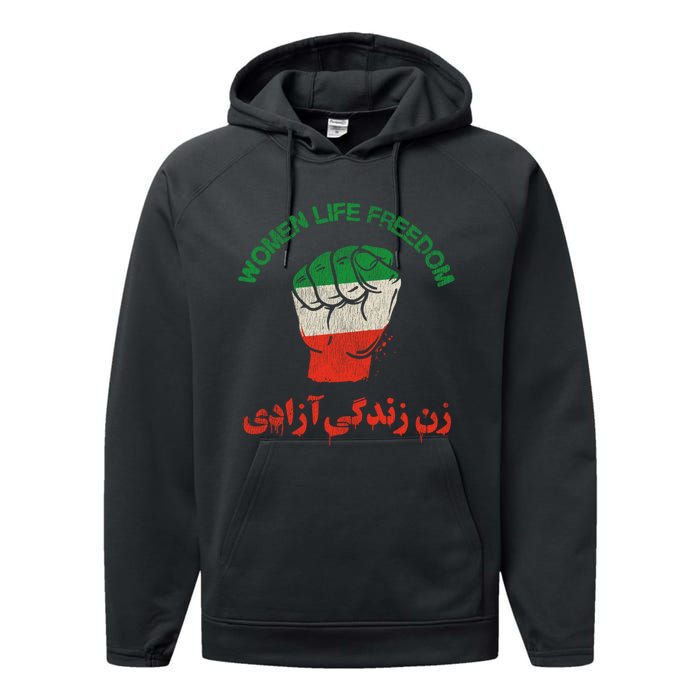 Mahsa Amini Women Life Freedom RISE WITH THE WOMEN OF IRAN Performance Fleece Hoodie