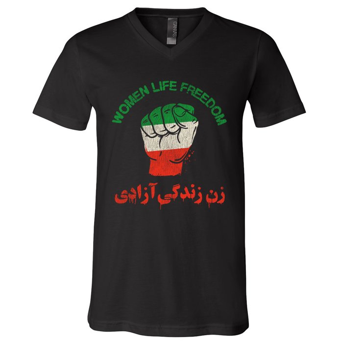 Mahsa Amini Women Life Freedom RISE WITH THE WOMEN OF IRAN V-Neck T-Shirt