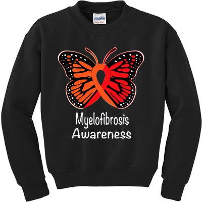 Myelofibrosis Awareness Warrior Support Red & Orange Ribbon Kids Sweatshirt