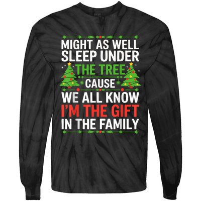 Might As Well Sleep Under The Tree Christmas Pajamas Tie-Dye Long Sleeve Shirt