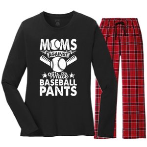 Moms Against White Baseball Pants Funny Baseball Mom Humor Women's Long Sleeve Flannel Pajama Set 