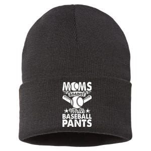 Moms Against White Baseball Pants Funny Baseball Mom Humor Sustainable Knit Beanie