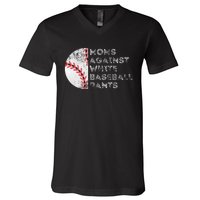 Moms Against White Baseball Pants Funny Baseball Mom V-Neck T-Shirt